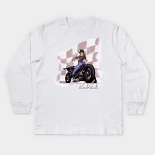 Rider...Lady and her Motorcycle Kids Long Sleeve T-Shirt